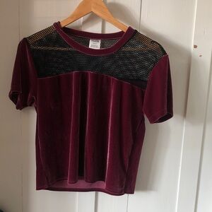 PINK Victoria's Secret Burgundy Velvet Tee with Black Mesh grunge size medium
